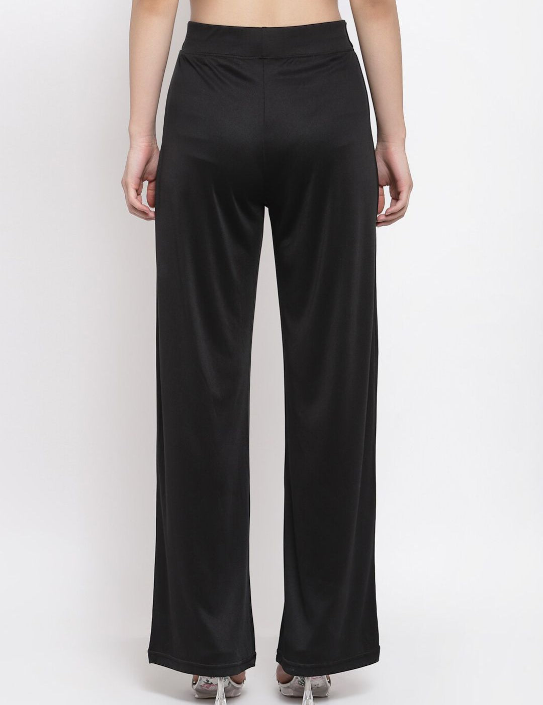 Kotty Women Black Flared High-Rise Parallel Trousers