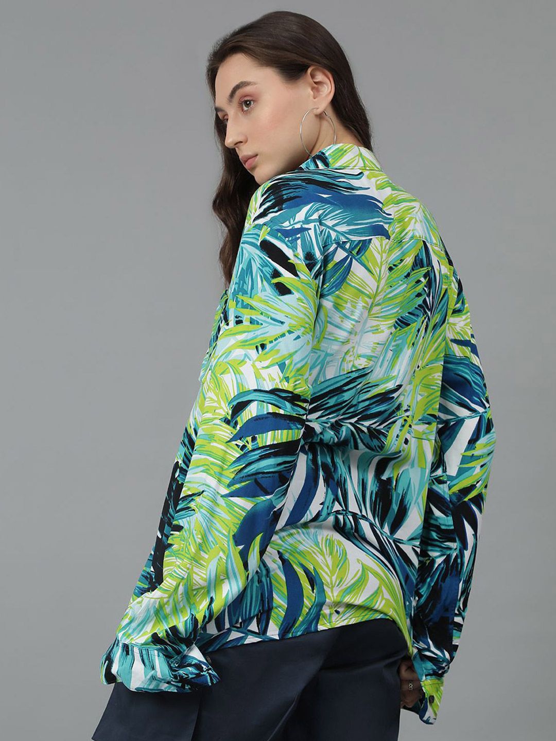 Kotty Women Spread Collar Floral Printed Cotton Oversized Casual Shirt