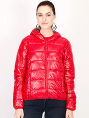 Kotty Women Red Solid Insulator Hooded Puffer Jacket