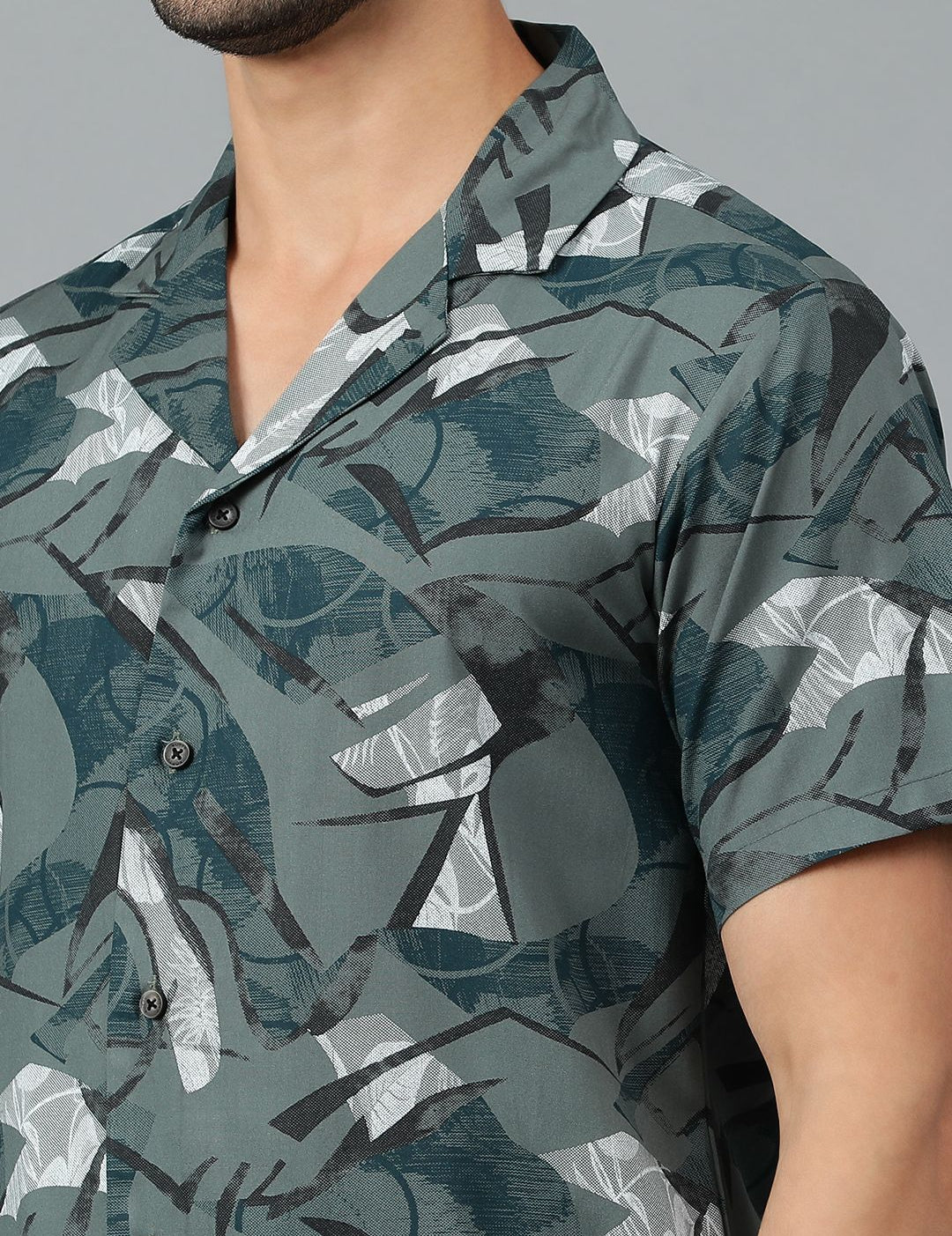 Kotty Men Cuban Collar Abstract Printed Casual Shirt