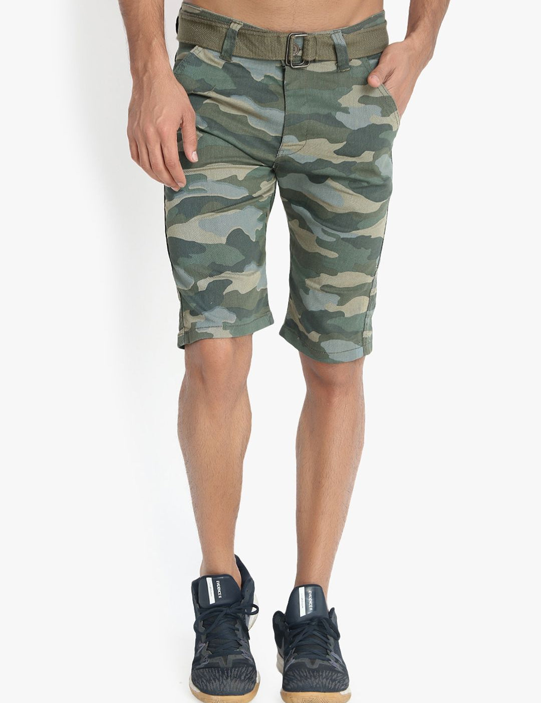 Kotty Men Blue & Green Camouflage Printed Regular Fit Regular Shorts
