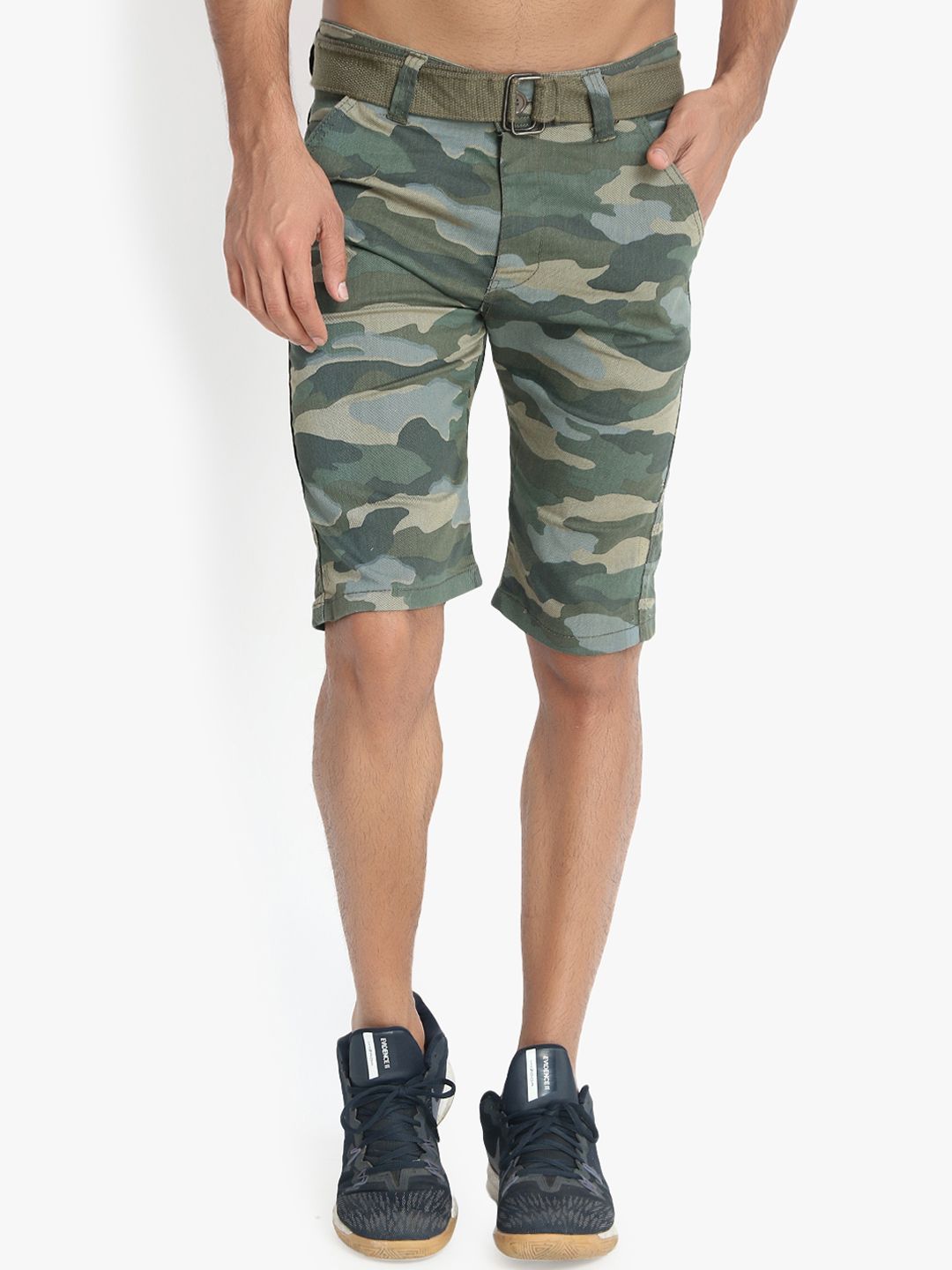 Kotty Men Blue & Green Camouflage Printed Regular Fit Regular Shorts