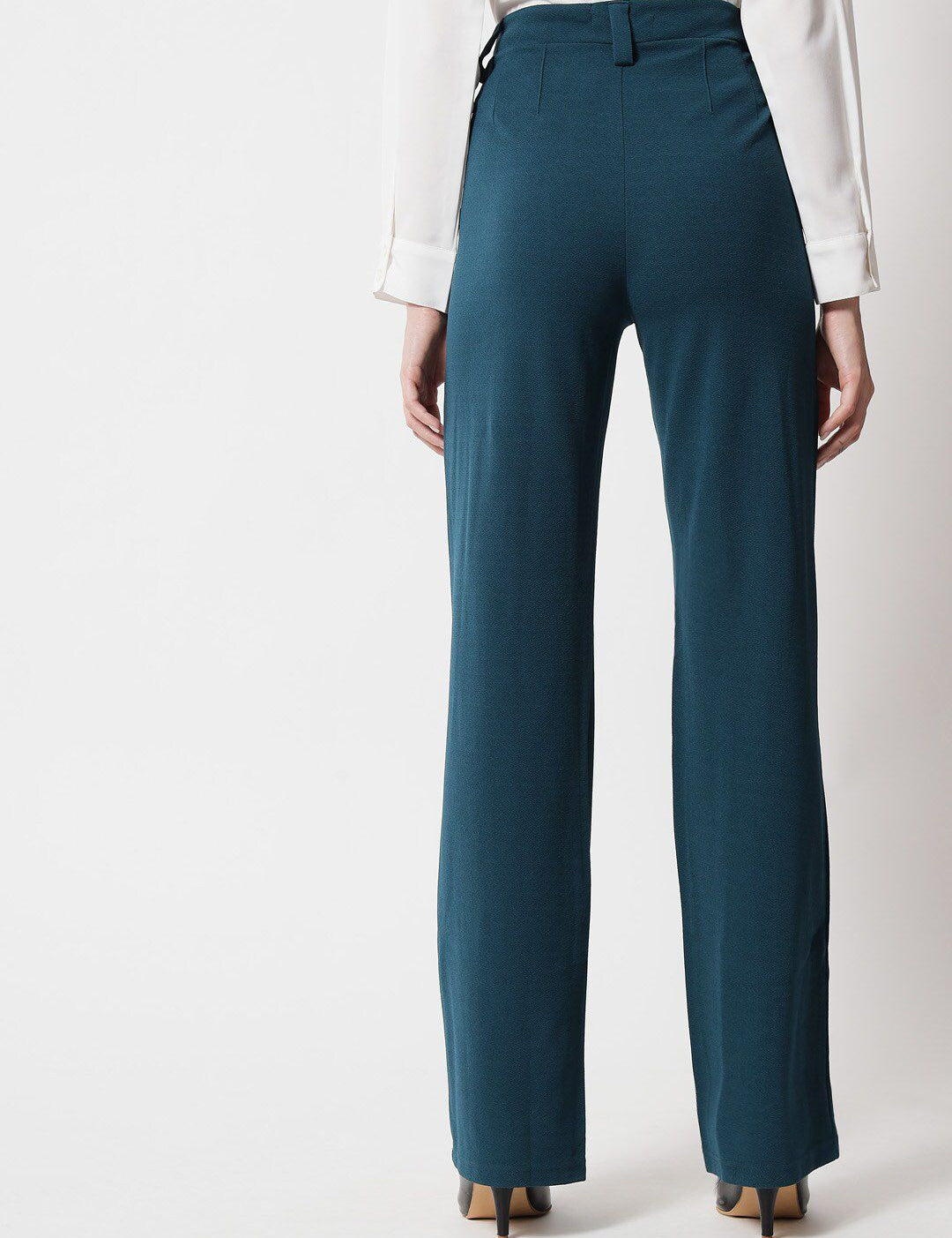 KOTTY BIZwear Women Teal Relaxed Straight Fit High-Rise Easy Wash Trousers