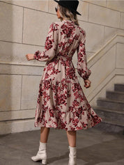 Kotty Maroon Floral Print A-Line Midi Dress