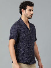 Kotty Men Cuban Collar Micro Ditsy Printed Casual Shirt