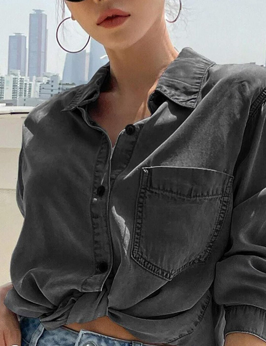 Kotty Black Modern Spread Collar Casual Shirt