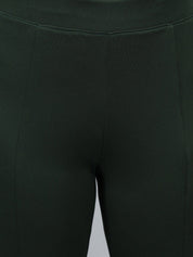 Kotty Women Green Flared High-Rise Bootcut Trousers