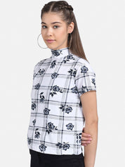 Kotty Women White Checked Pure Cotton Top