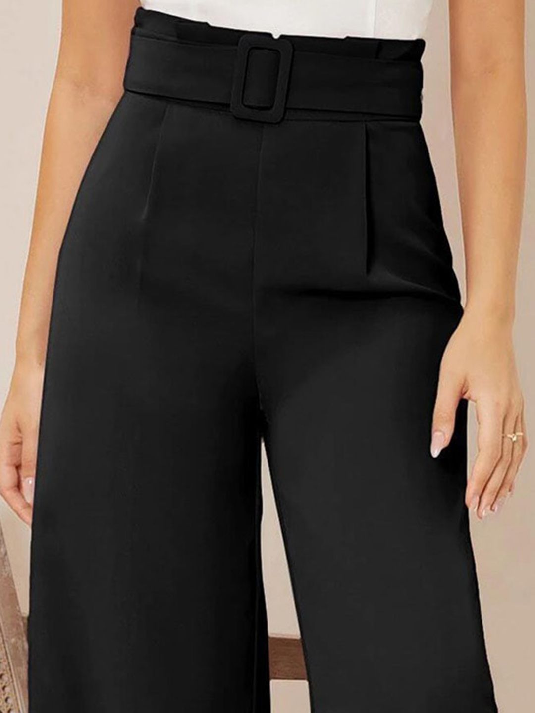 CURVE BY KOTTY BIZwear Women Relaxed Straight Leg High-Rise Easy Wash Pleated Trouser