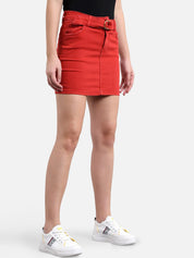 kotty Women Red Solid Mini Denim Straight Skirt