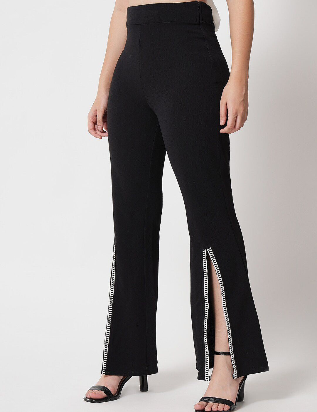 Kotty Women Black Relaxed Flared High-Rise Easy Wash Trousers