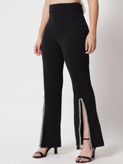 Kotty Women Black Relaxed Flared High-Rise Easy Wash Trousers