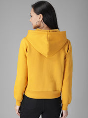 Kotty Women Yellow Solid Hooded Sweatshirt