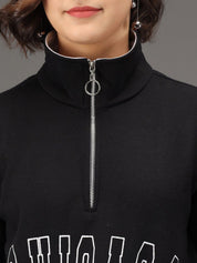 Kotty Women Black Fleece Crop Sweatshirt