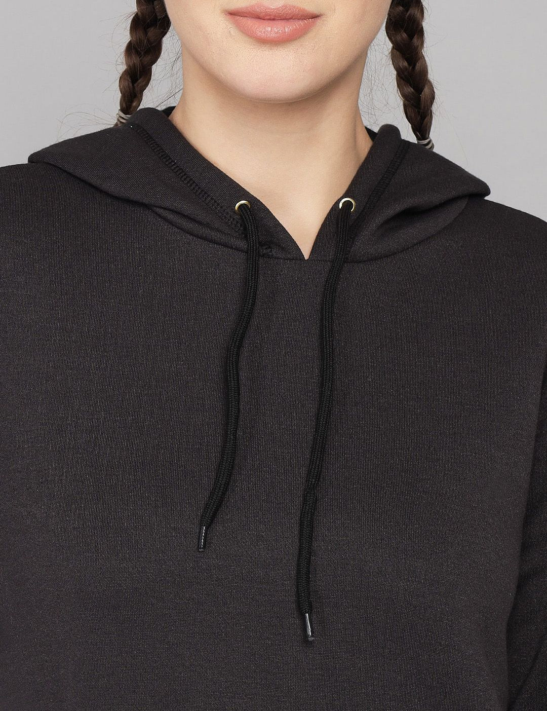 Kotty Black Solid Winter Hooded Sweatshirt & Joggers Set