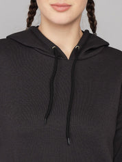 Kotty Black Solid Winter Hooded Sweatshirt & Joggers Set