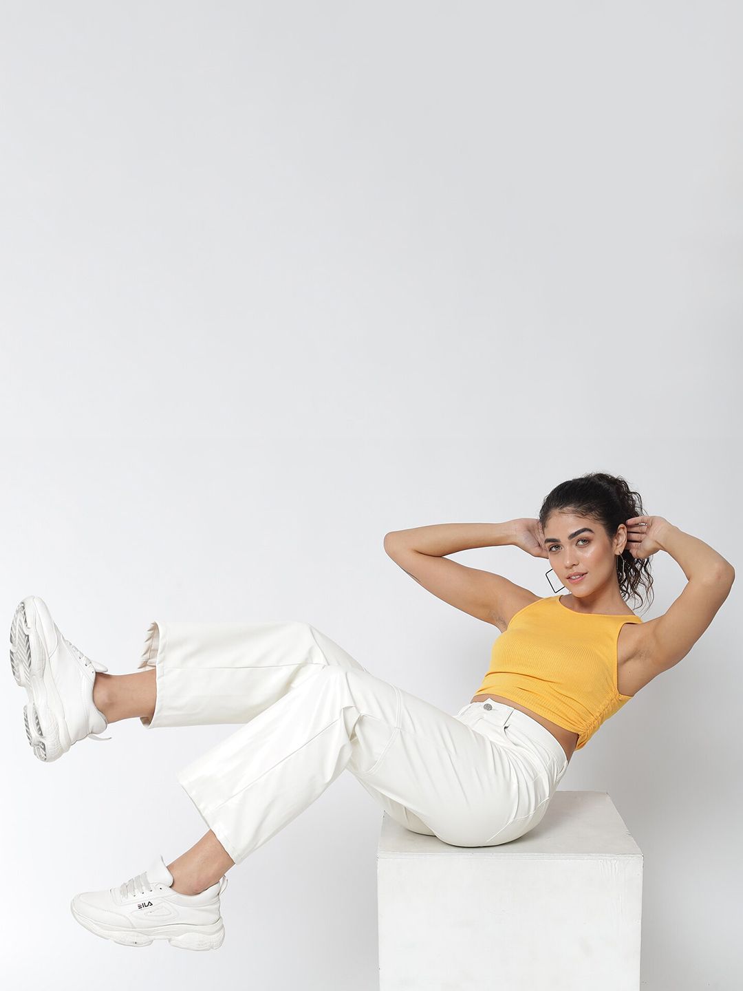 Kotty Women White Relaxed Straight Fit Faux Leather Trouser