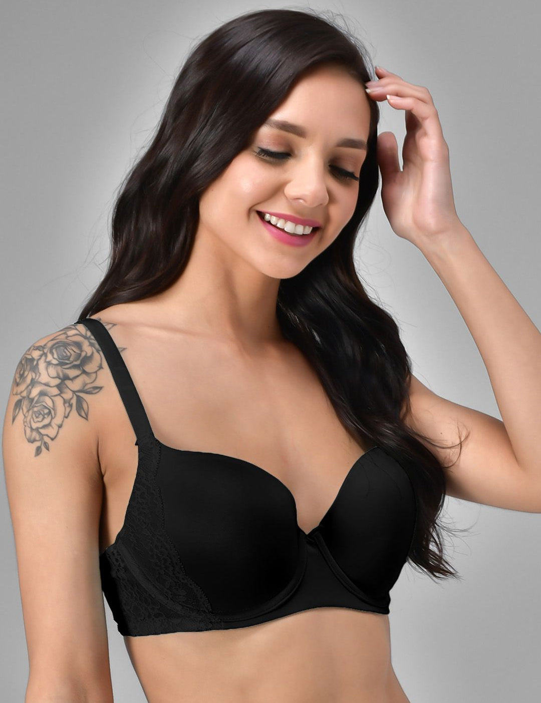 Kotty Black Solid Lightly Padded Underwired Lace T-Shirt Bra-KTTWOMENSBRA04