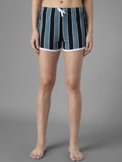 Kotty Women Blue & Black Striped Night Suit