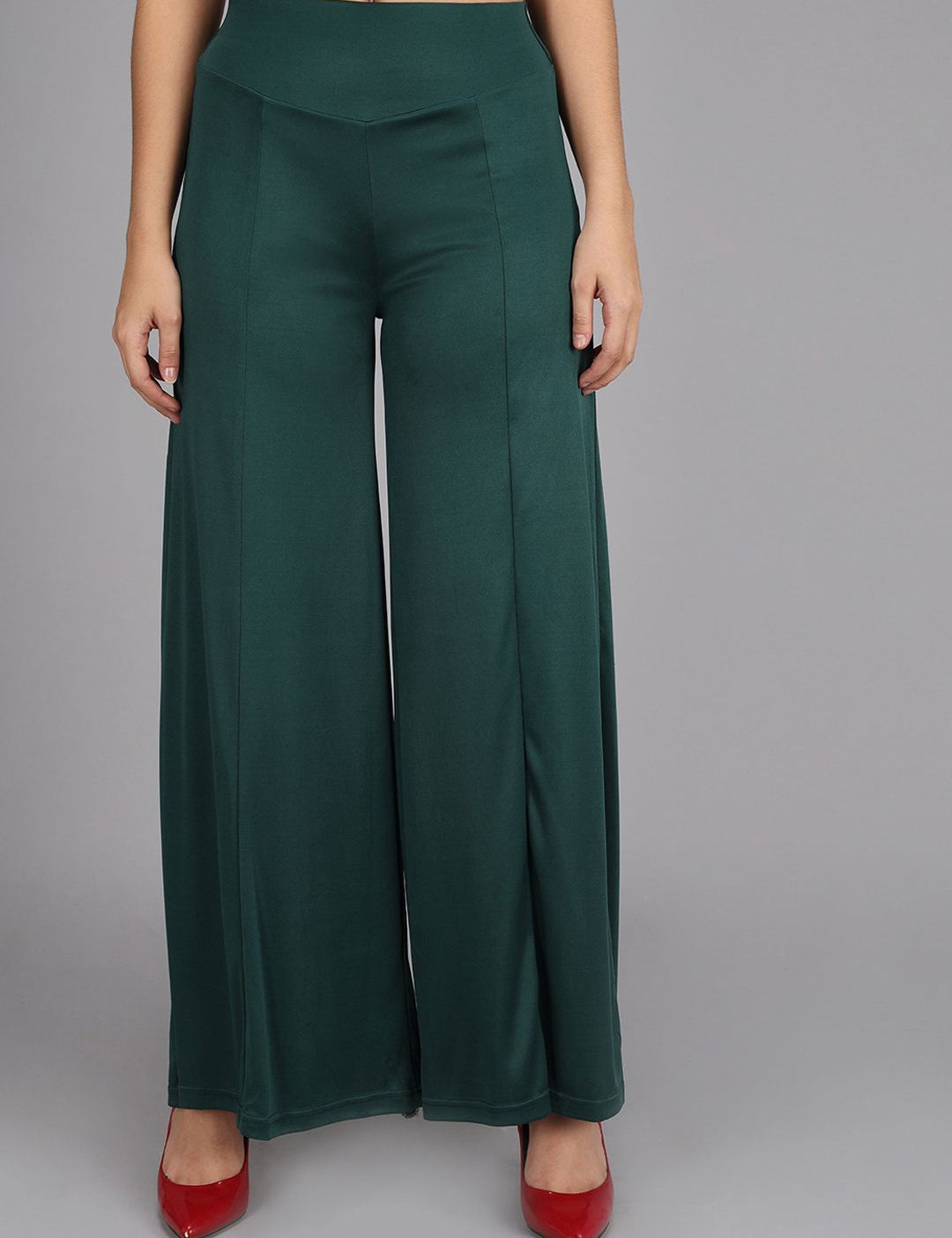 Kotty Women Olive Green Flared High-Rise Parallel Trousers