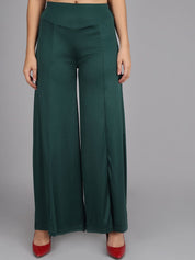 Kotty Women Olive Green Flared High-Rise Parallel Trousers