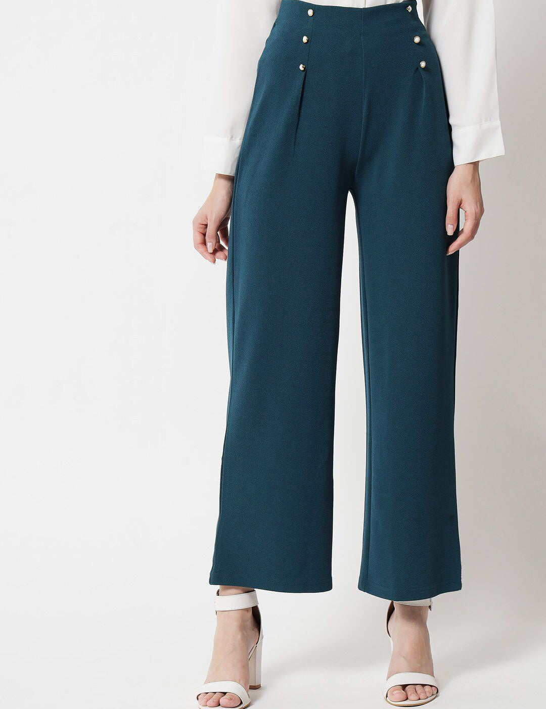 Kotty Women Green Relaxed Straight Fit High-Rise Trousers