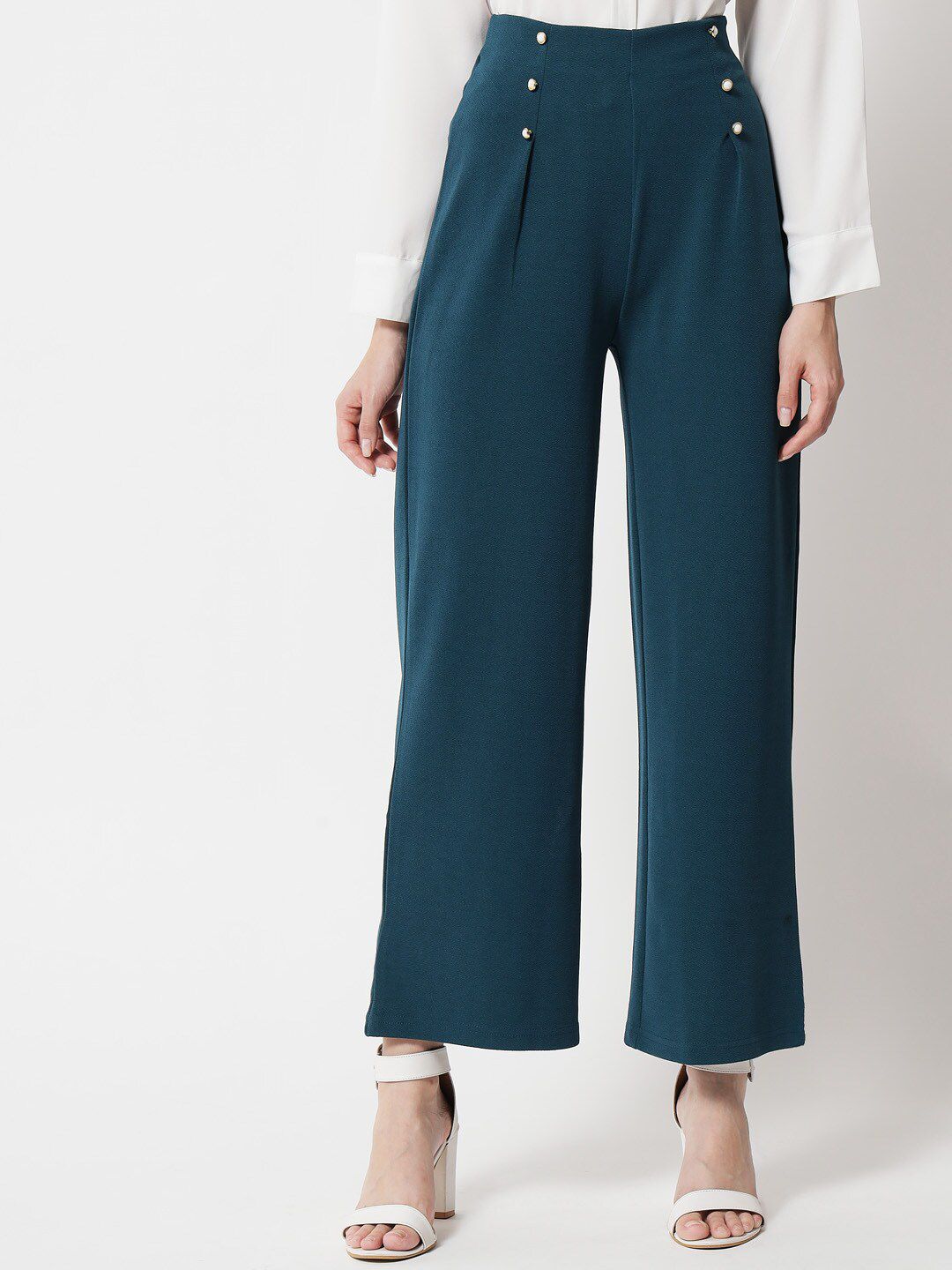 Kotty Women Green Relaxed Straight Fit High-Rise Trousers
