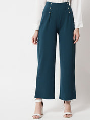 Kotty Women Green Relaxed Straight Fit High-Rise Trousers