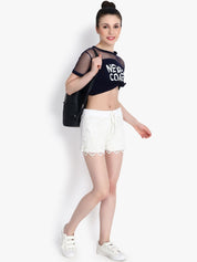 Kotty Women White Self Design Regular Fit Regular Shorts