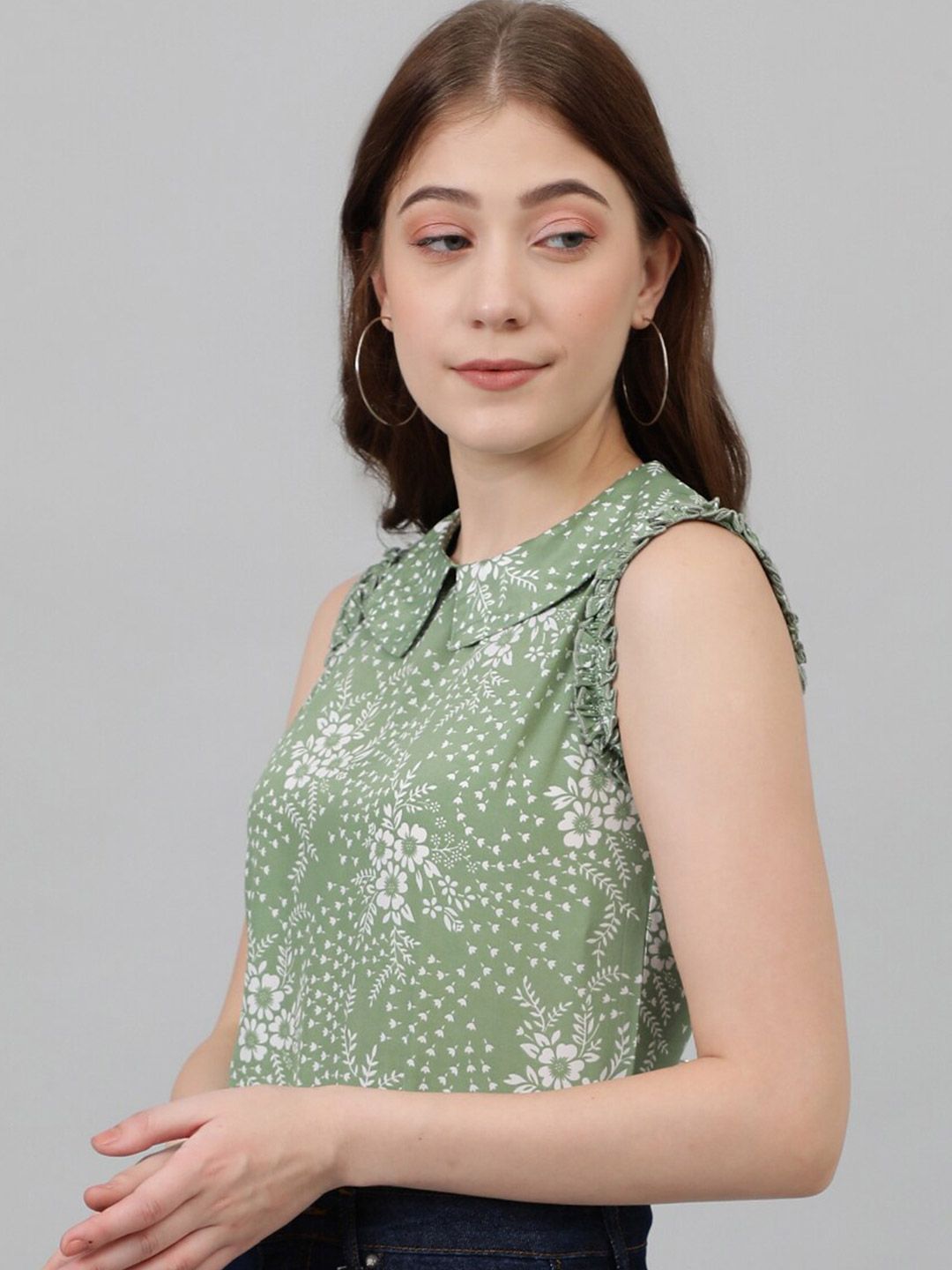 Kotty Green Floral Printed Peter Pan Collar Top