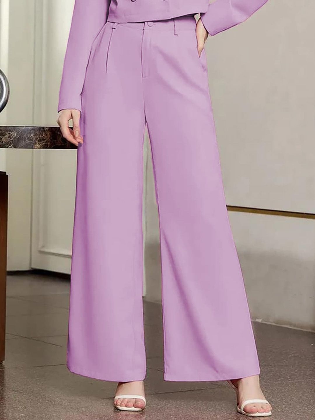 KOTTY BIZwear Basics Women Relaxed Straight Leg Straight Fit High-Rise Easy Wash Trousers