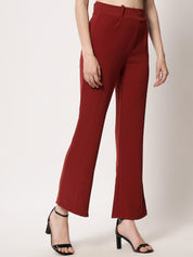Kotty Women Relaxed Straight Leg Straight Fit High-Rise Easy Wash Pleated Trousers