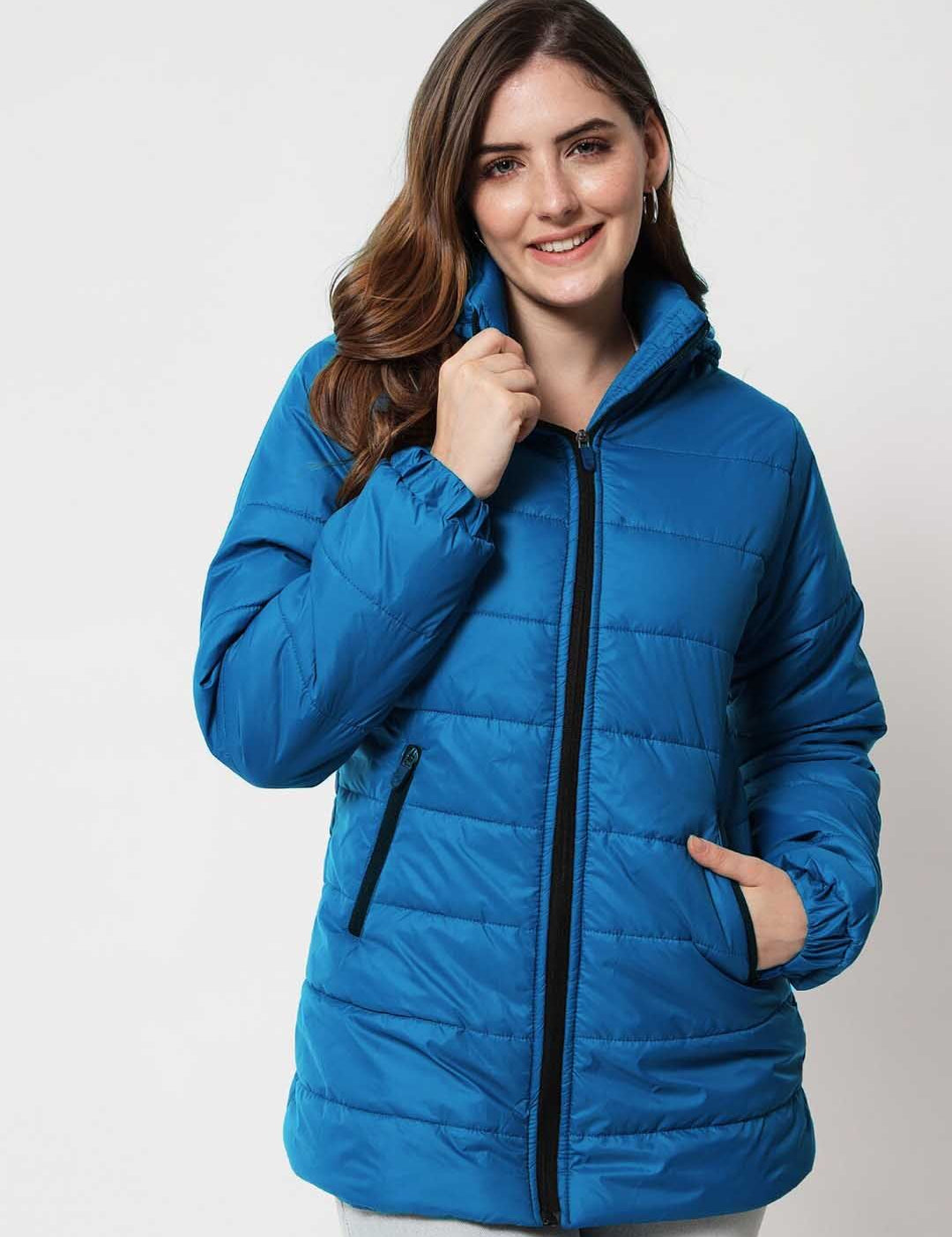Kotty Women Blue Longline Outdoor Puffer Jacket