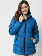 Kotty Women Blue Longline Outdoor Puffer Jacket