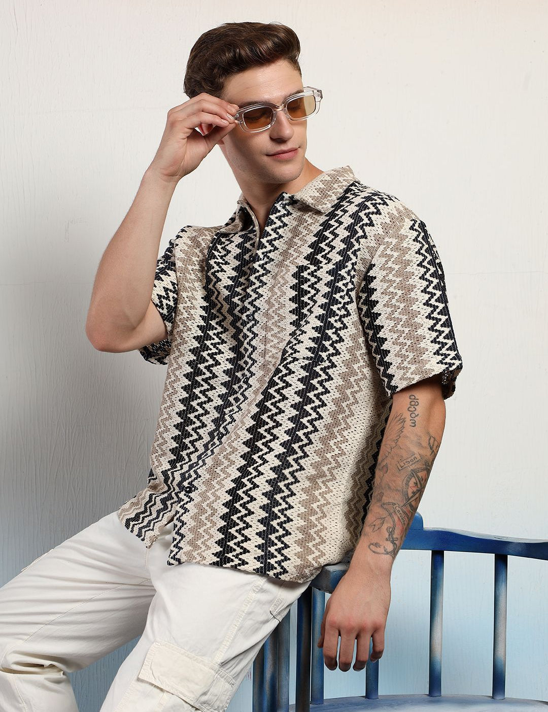 Kotty Men Sheer Striped Casual Shirt