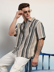 Kotty Men Sheer Striped Casual Shirt