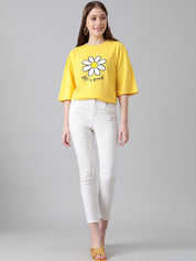 KOTTY Basics Graphic Printed Drop Shoulder Sleeves Oversized T-shirt