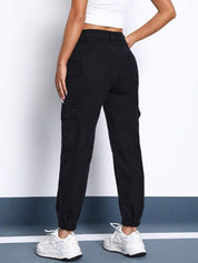 Kotty Women Black Jean Straight Fit Stretchable Cargo Jeans