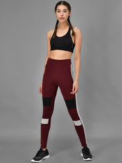 Kotty Women Maroon & Grey Colourblocked Training Or Gym Tights