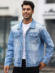 Kotty Spread Collar Washed Crop Denim Jacket