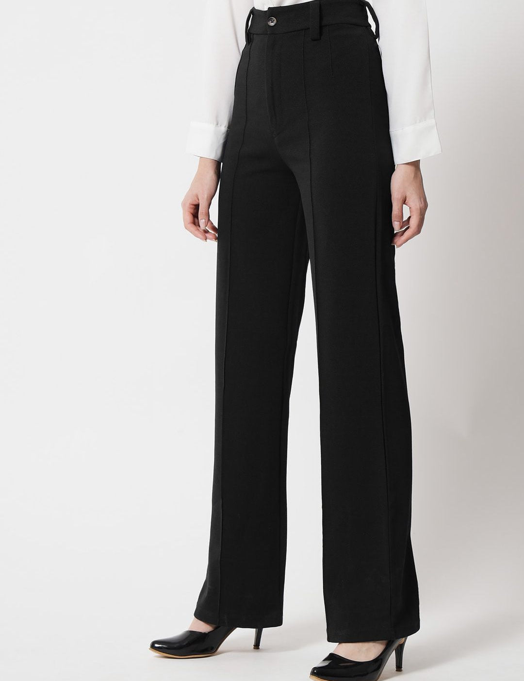 KOTTY BIZwear Basics Women Relaxed Straight Leg Straight Fit High-Rise Parallel Trousers
