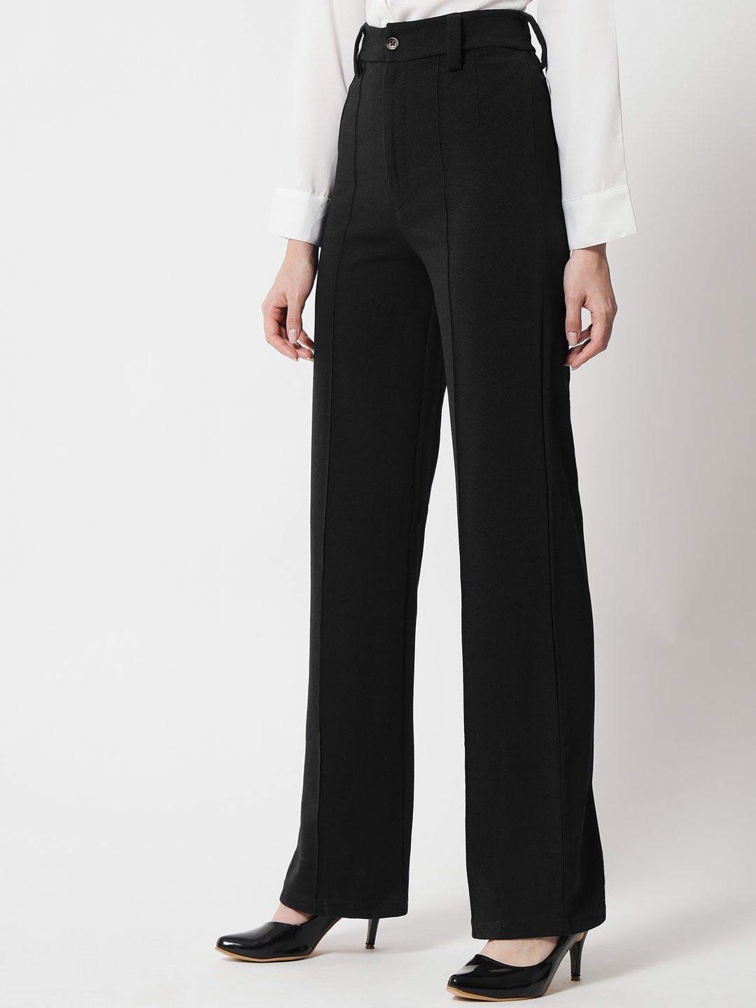 KOTTY BIZwear Basics Women Relaxed Straight Leg Straight Fit High-Rise Parallel Trousers