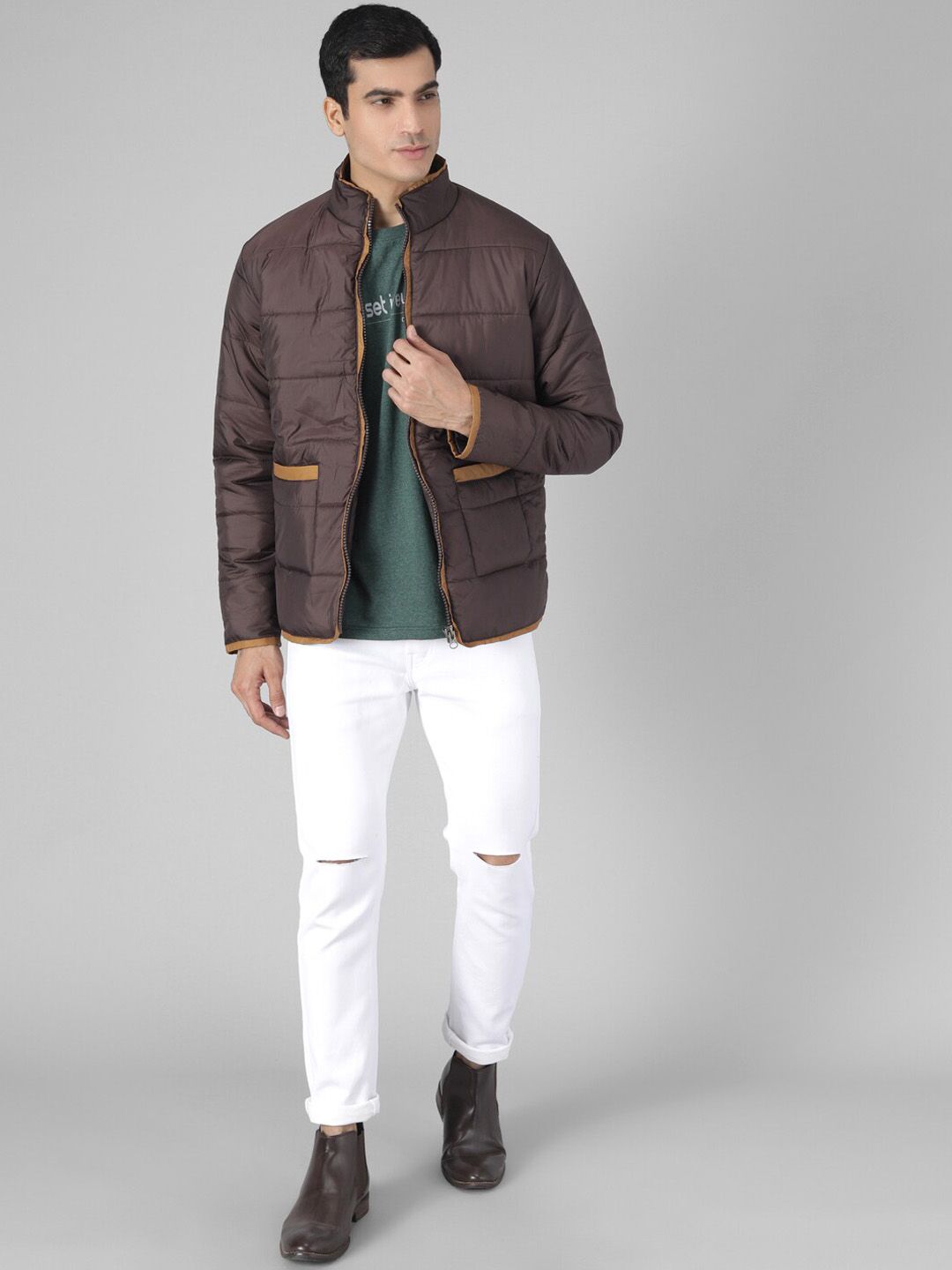 Kotty Men Brown Solid Padded Jacket