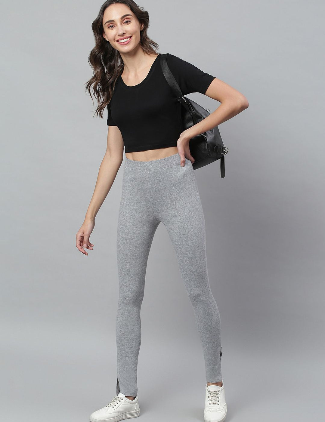 Kotty Women Grey Melange Solid Straight Fit Track Pants
