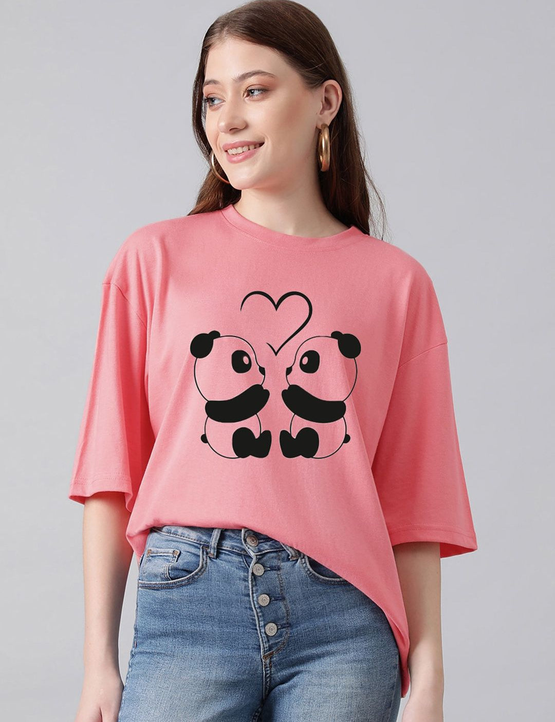 Kotty Graphic Printed Round Neck Drop-Shoulder Sleeves Oversized Fit Cotton T-Shirt