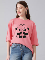 Kotty Graphic Printed Round Neck Drop-Shoulder Sleeves Oversized Fit Cotton T-Shirt