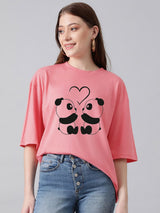 Kotty Graphic Printed Round Neck Drop-Shoulder Sleeves Oversized Fit Cotton T-Shirt
