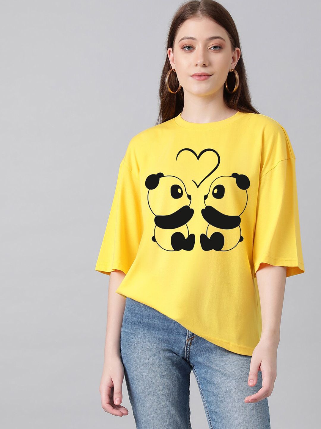 KOTTY Basics Graphic Printed Drop Shoulder Sleeves Oversized T-shirt