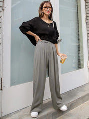 CURVE BY KOTTY Women Relaxed Straight Leg High-Rise Easy Wash Pleated Trouser