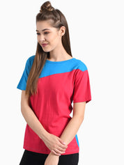 Kotty Women Blue Colourblocked Round Neck T-shirt